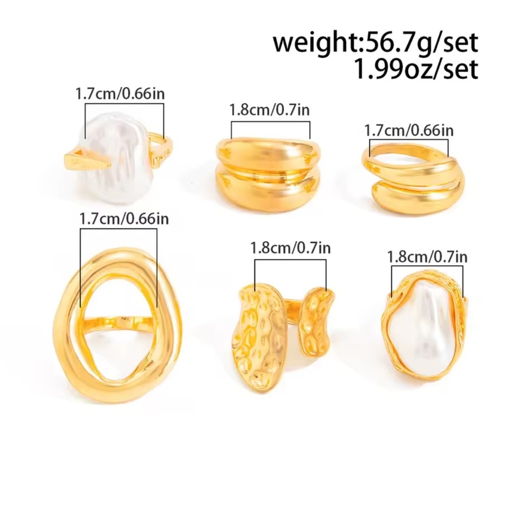 Chunky Gold Statement Ring Set with Baroque Pearl | Luxury Minimalist Jewelry - Picture 4 of 8